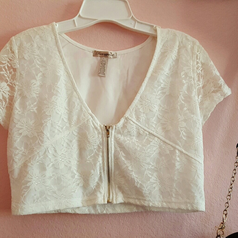 Lace Detail Zip Up Crop Top