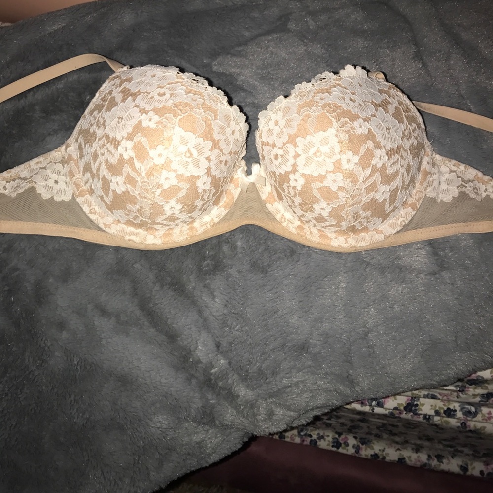 Cream and White Lace Bra