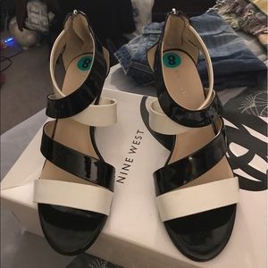 Nine West Black and White Patent Leather Sandal