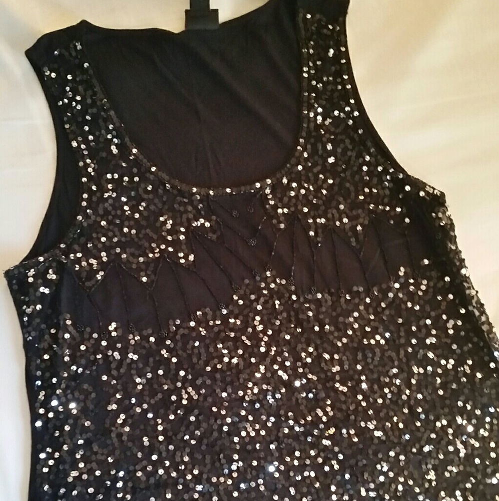 Torrid sheer silver sequin black tank