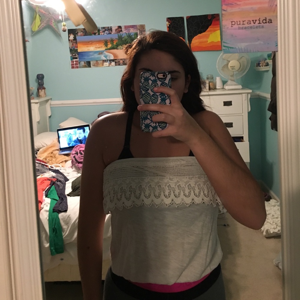 Strapless off white crop top