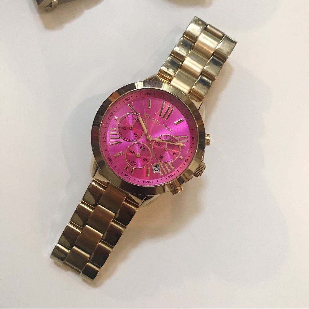 Michael Kors Pink Bradshaw Chronograph Gold Watch