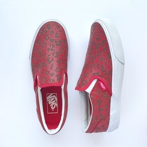 New Red Debossed Leopard Slip-On