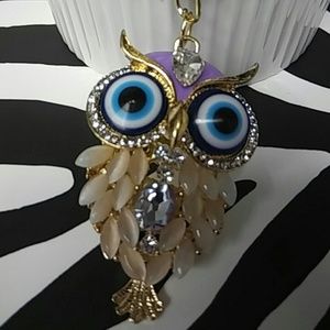 Crystal-encrusted Owl Keyring/Keychain