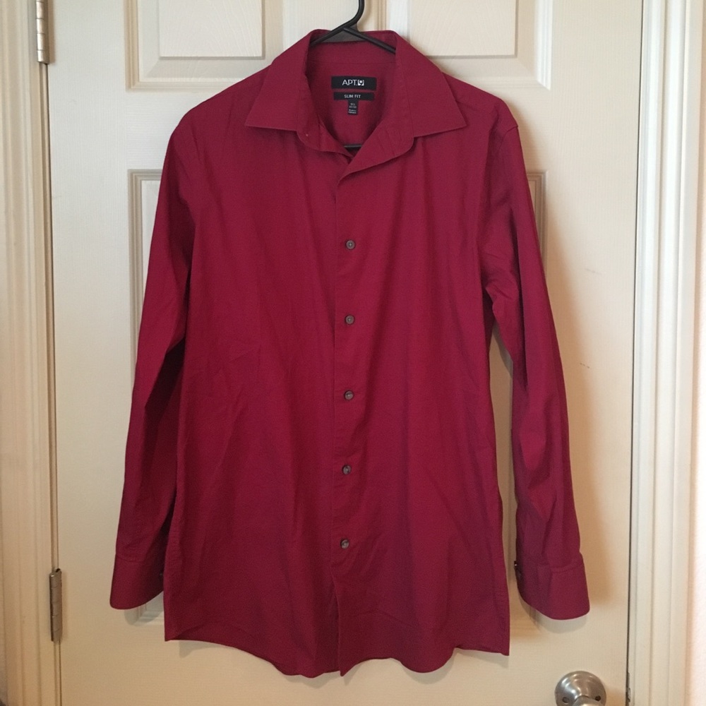 Dark red button down collared shirt!