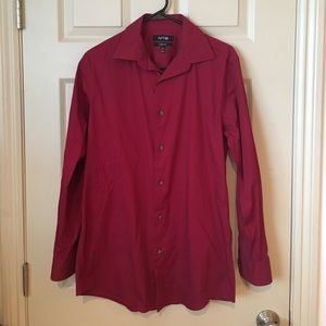 Dark red button down collared shirt!