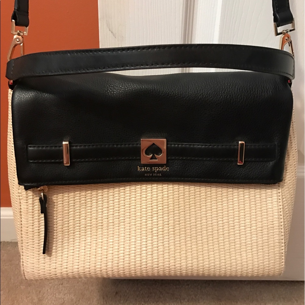 Kate Spade Large Rafia/Black Leather Handbag