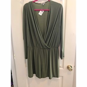 Moss green long-sleeved dressy romper NWT