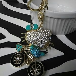 Crystal Kitty on Bike Keychain/Keyring