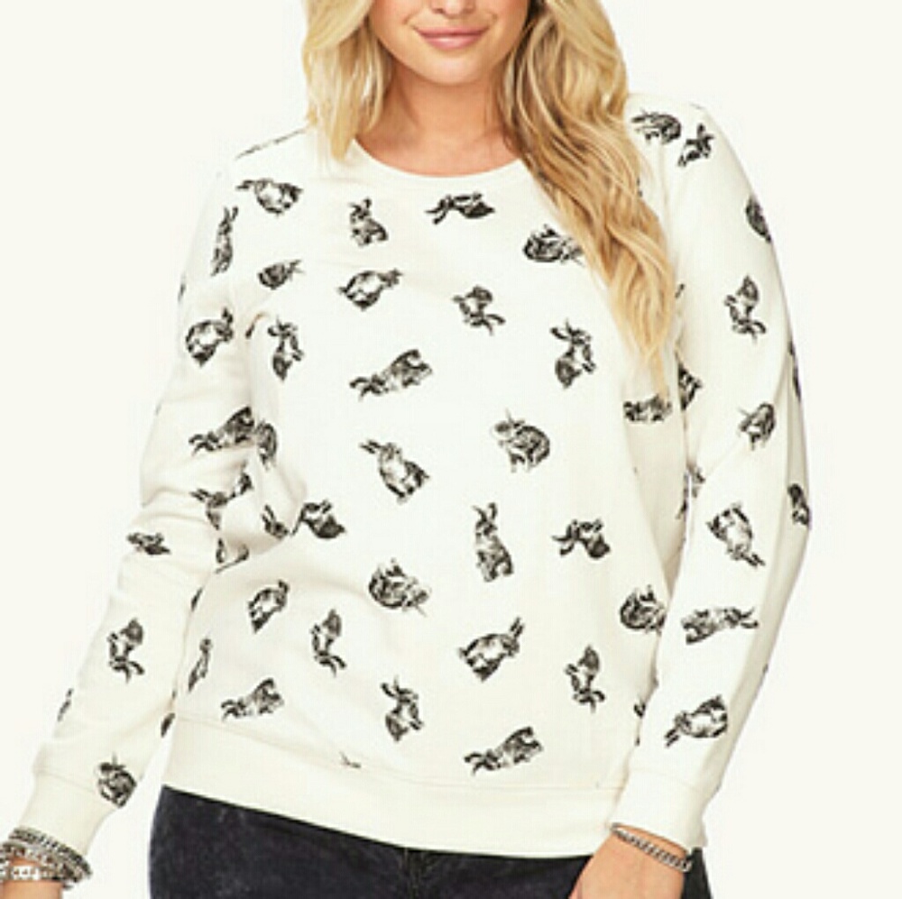 Forever 21 cream crew neck bunny print sweatshirt