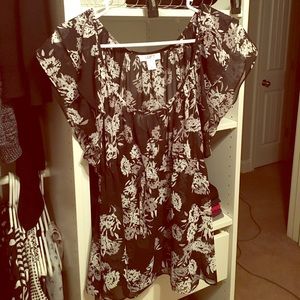 Loft ruffle blouse size M black with floral print