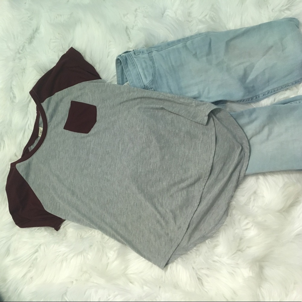 Grey and maroon tee