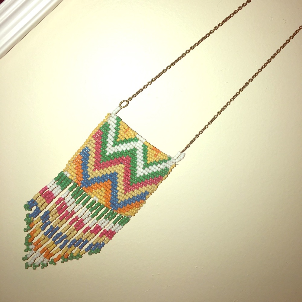 Long beaded necklace with matching beaded hoop ear