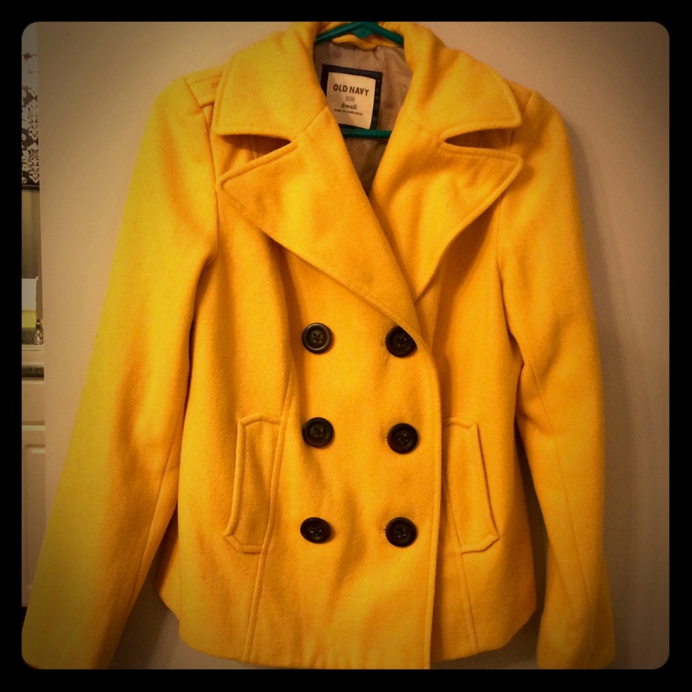Canary yellow pea coat