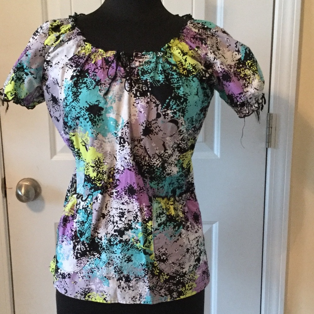 Peaches colorful scrub top