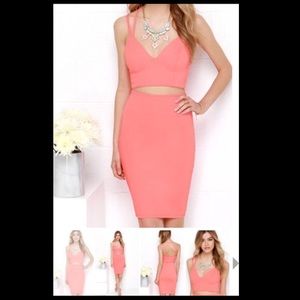 Pink/Coral Crop Top and Skirt Set
