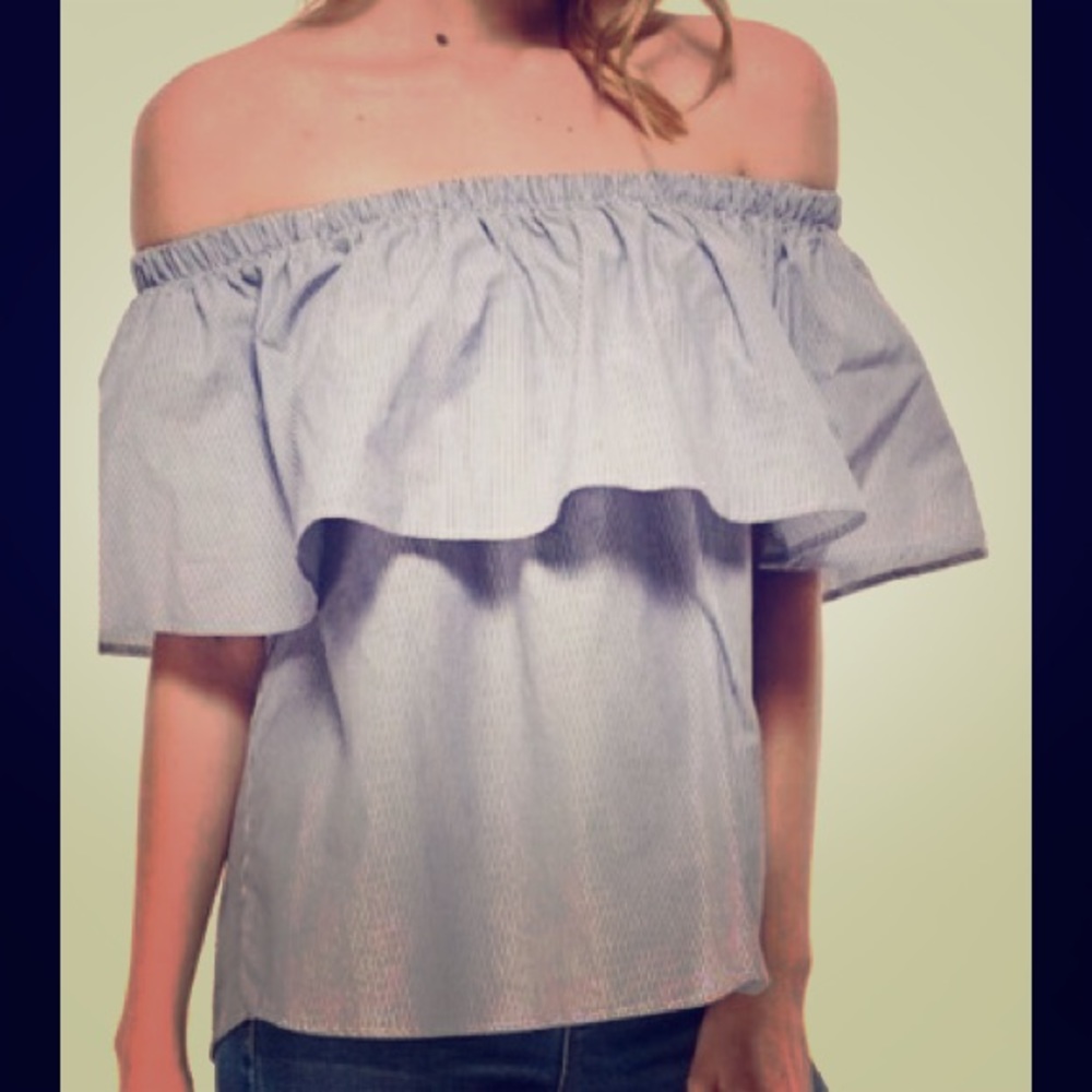 NWT Striped off the shoulder ruffle top