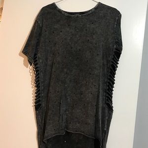 Distressed acid wash tunic