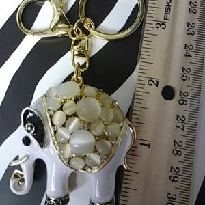 Enamel and Crystal white elephant keychain