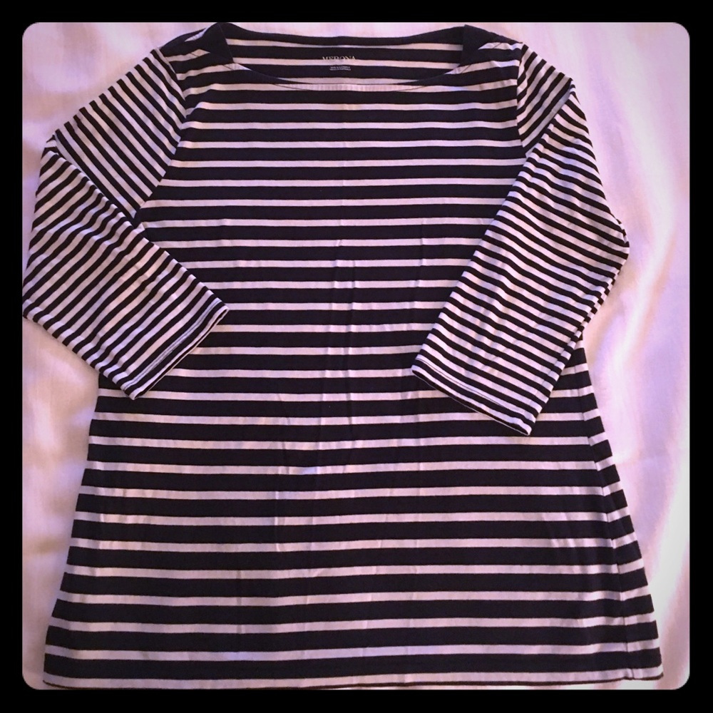 Navy Striped 3/4 sleeve boat neck top