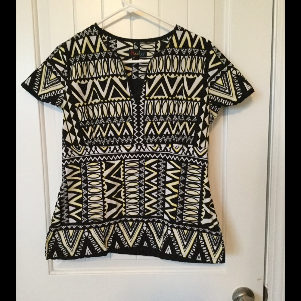 Peaches scrub top and black pants