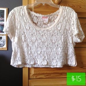 Free People Cream Lace Scoop Neck Crop Top