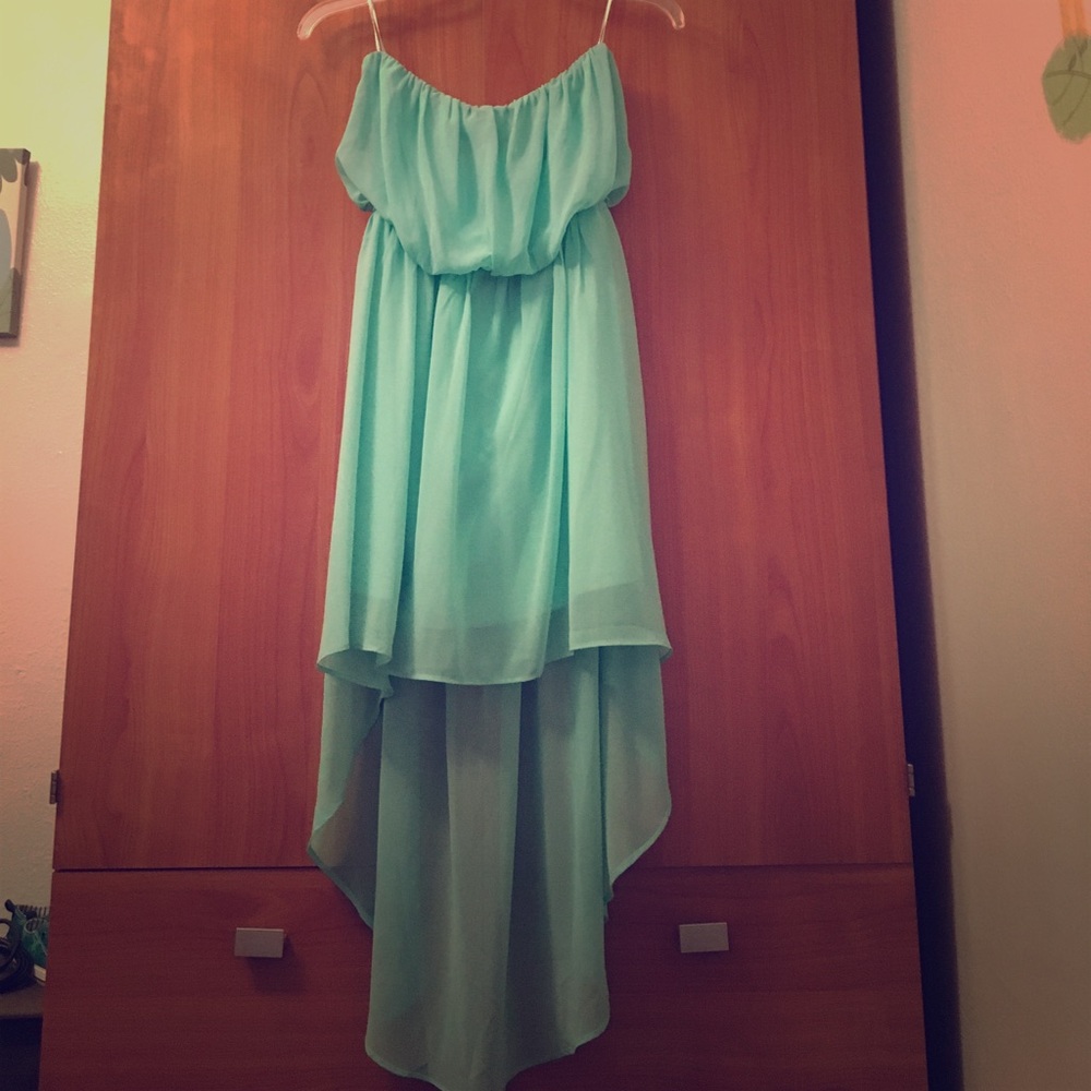 Windsor small sea green high-low strapless dress