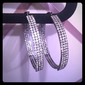 Triple layered crystal hoop earrings