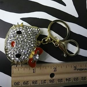 Hello. Crystal. Kitty with RED bow Keyring