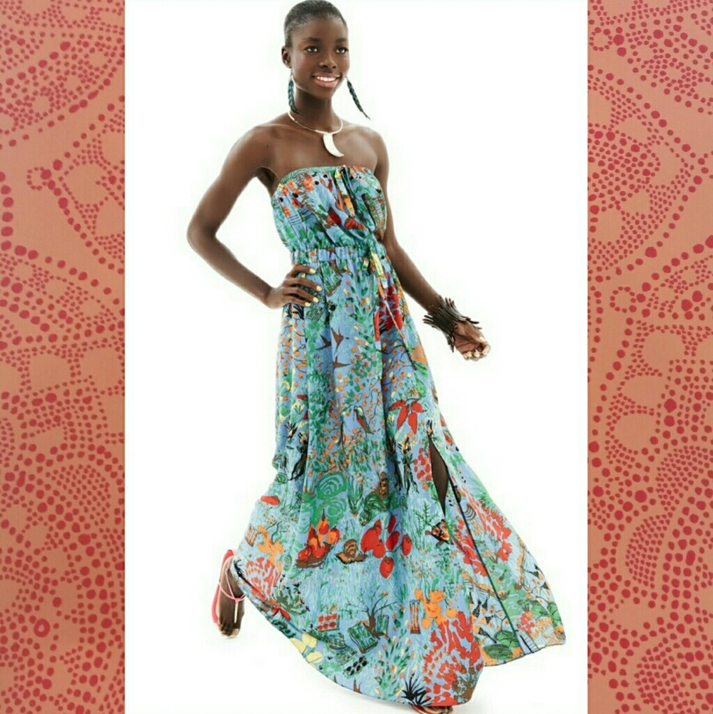 Blue Tropical Strapless Dress