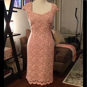 Pink lace overlay sheath dress, size 12