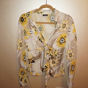 Low Neck 70s Print Light Brown & Yellow Blowse