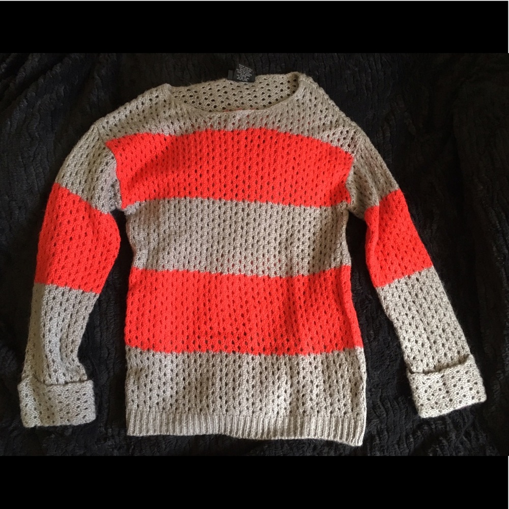 Cozy Red and Grey Striped Sweater