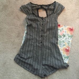 Black and White Button-Front Romper