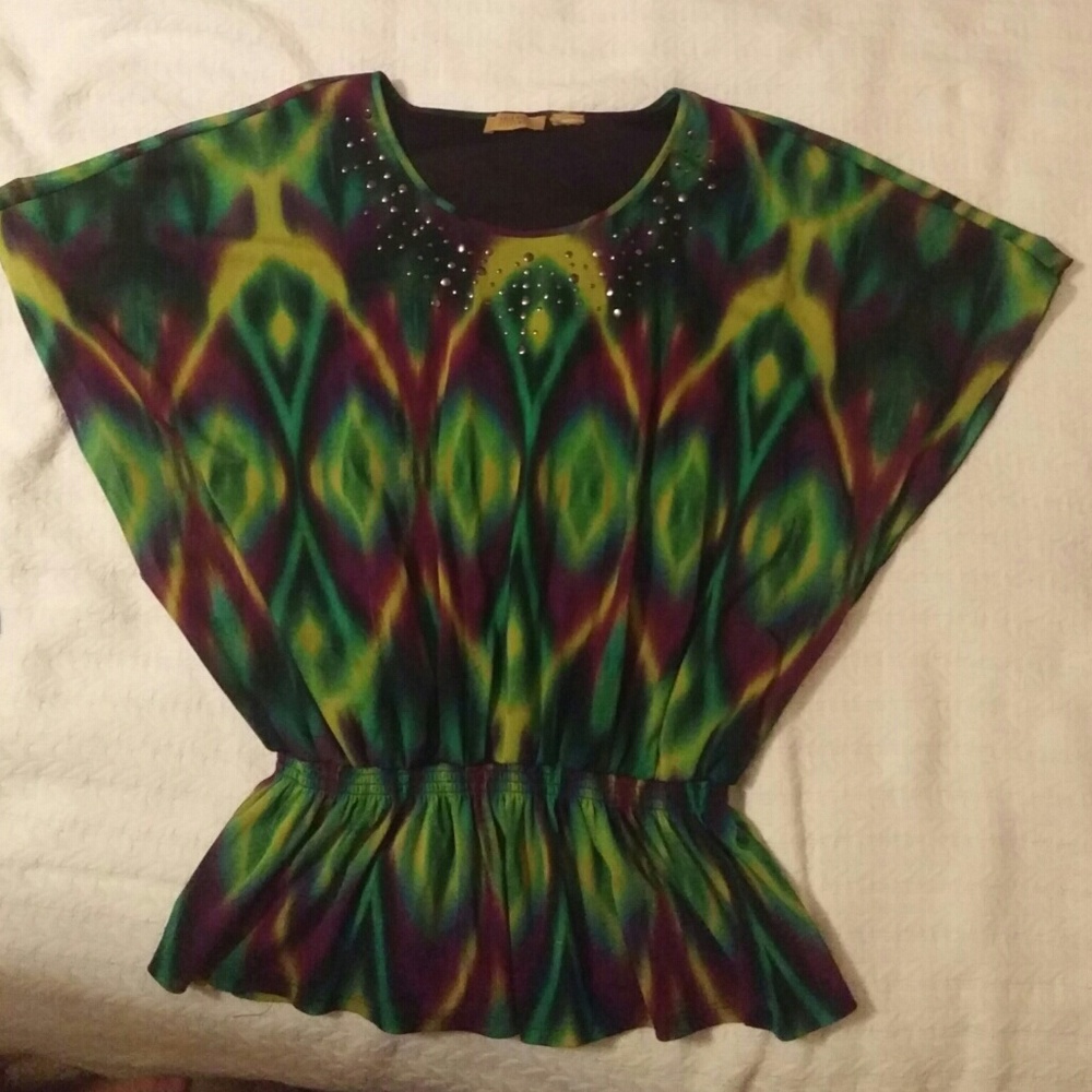 Multi Colored Blouse w/ Brass Accent Studs