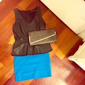 Zara Pleather Peplum V-Neck Top