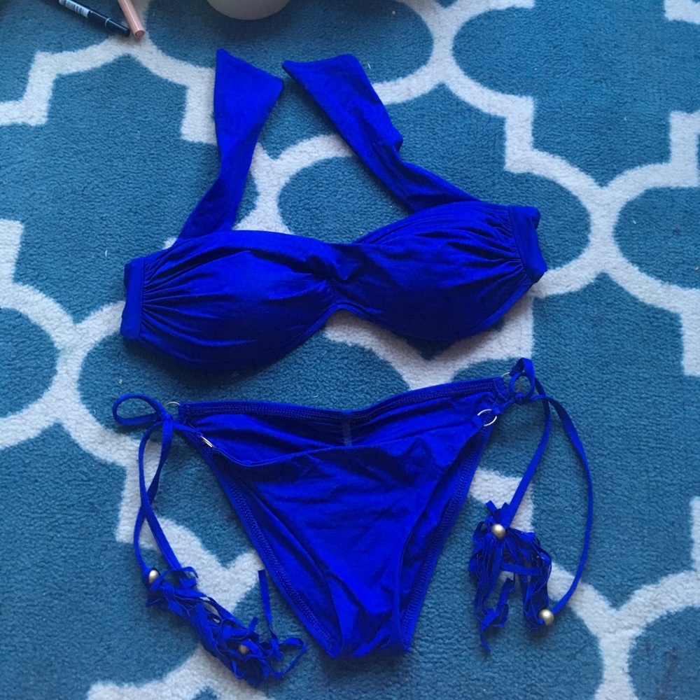 blue tassle bikini swim suit