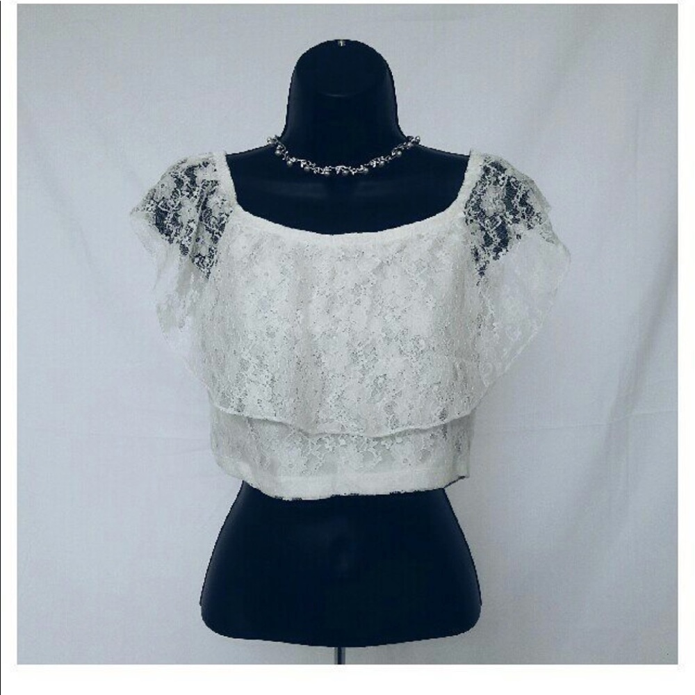 White Flowery Lace Crop Top