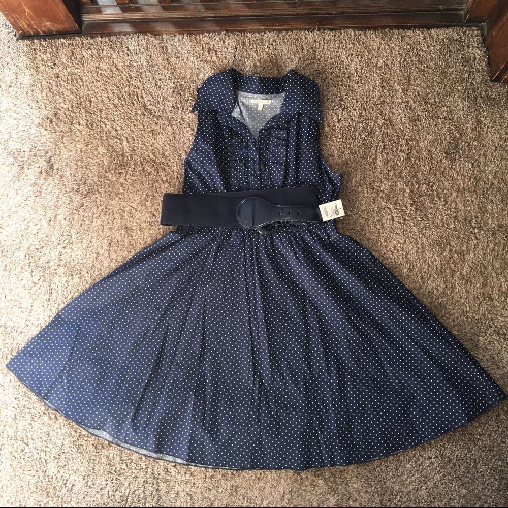 Charlotte Russe Navy Dress NWT w polka dots, Lg