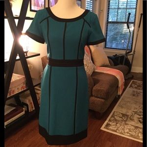 Teal and black Chetta B sheath dress, size 10