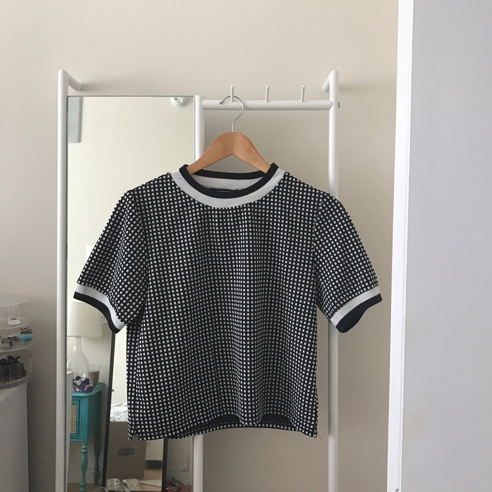 Square Patterned Black and White Shirt