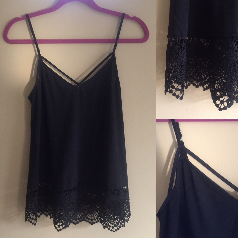 Express Black Lace Trim Tank Top