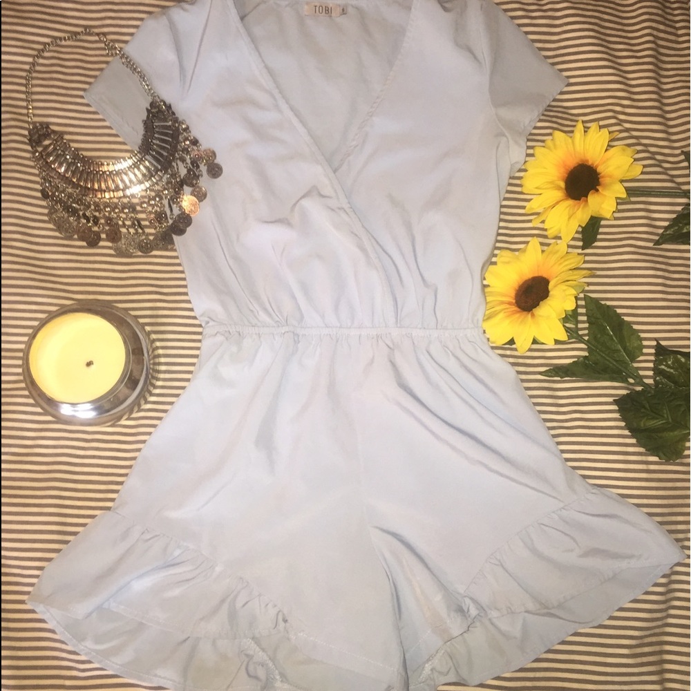 Light Blue Romper. Powder Blue Tobi Romper.