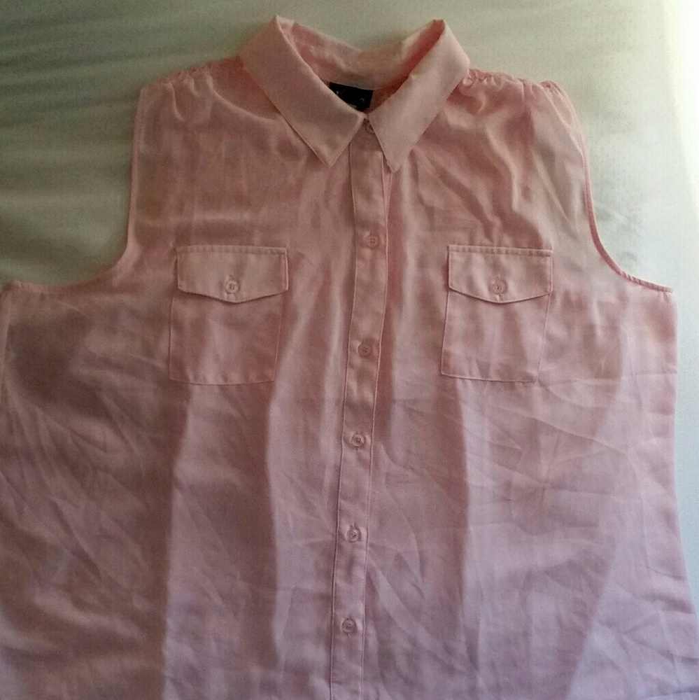 Sheer pink sleeveless button down top