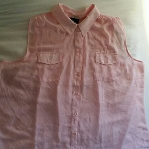 Sheer pink sleeveless button down top