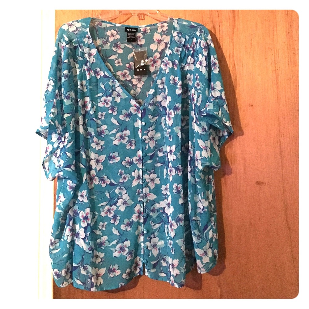 Short sleeve, see thru, button down blouse