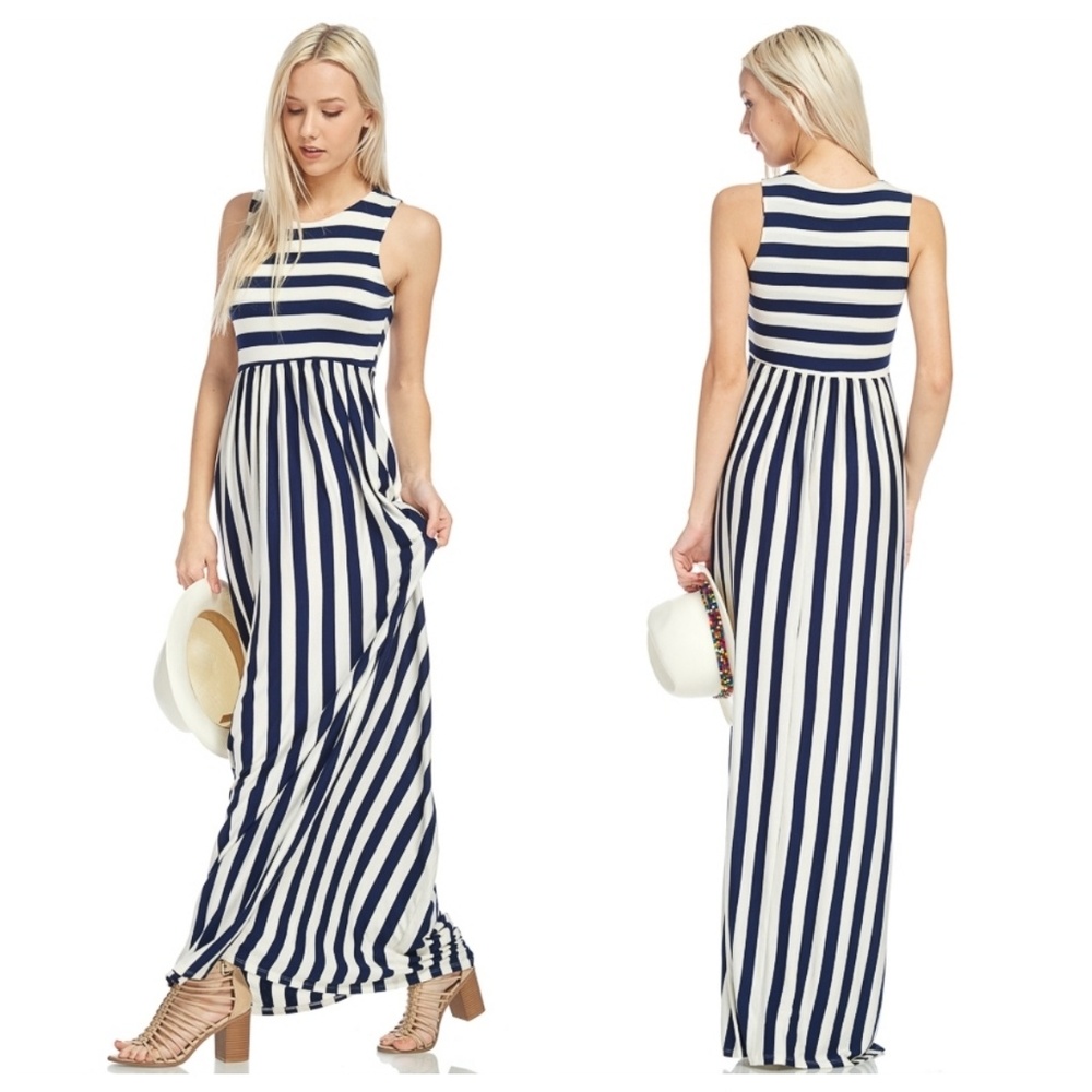 🦋MAKE AN OFFER!🦋 Navy Ivory Striped Maxi - Picture 2 of 4