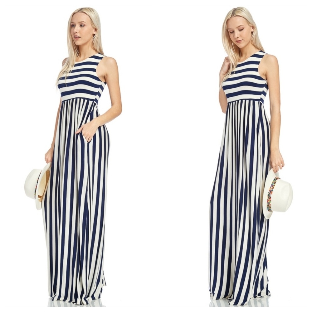 🦋MAKE AN OFFER!🦋 Navy Ivory Striped Maxi - Picture 3 of 4