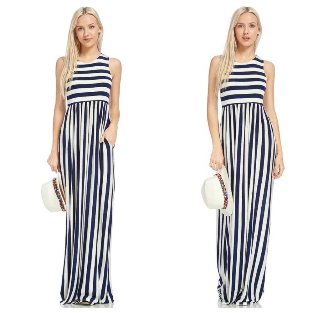 🦋MAKE AN OFFER!🦋 Navy Ivory Striped Maxi - Picture 4 of 4