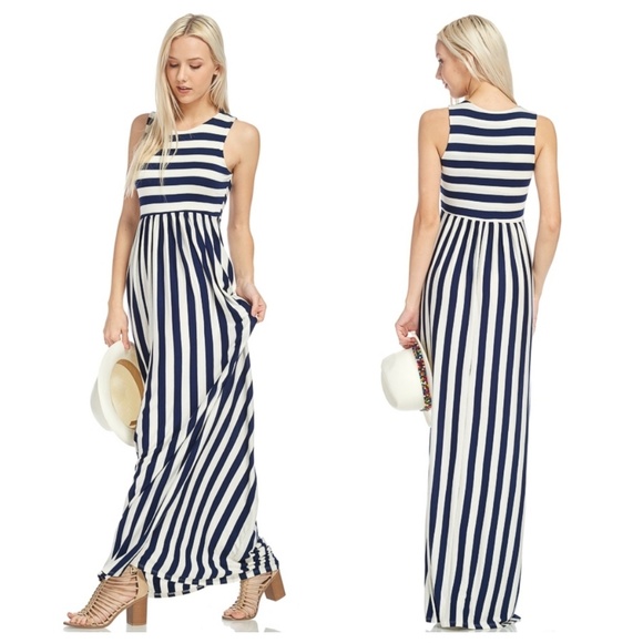 🦋MAKE AN OFFER!🦋 Navy Ivory Striped Maxi - Picture 2 of 4